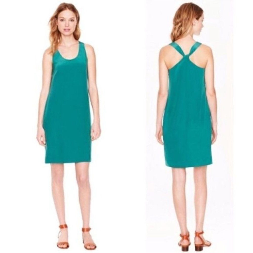 NWOT J. Crew Green Satin Shift Tank Dress